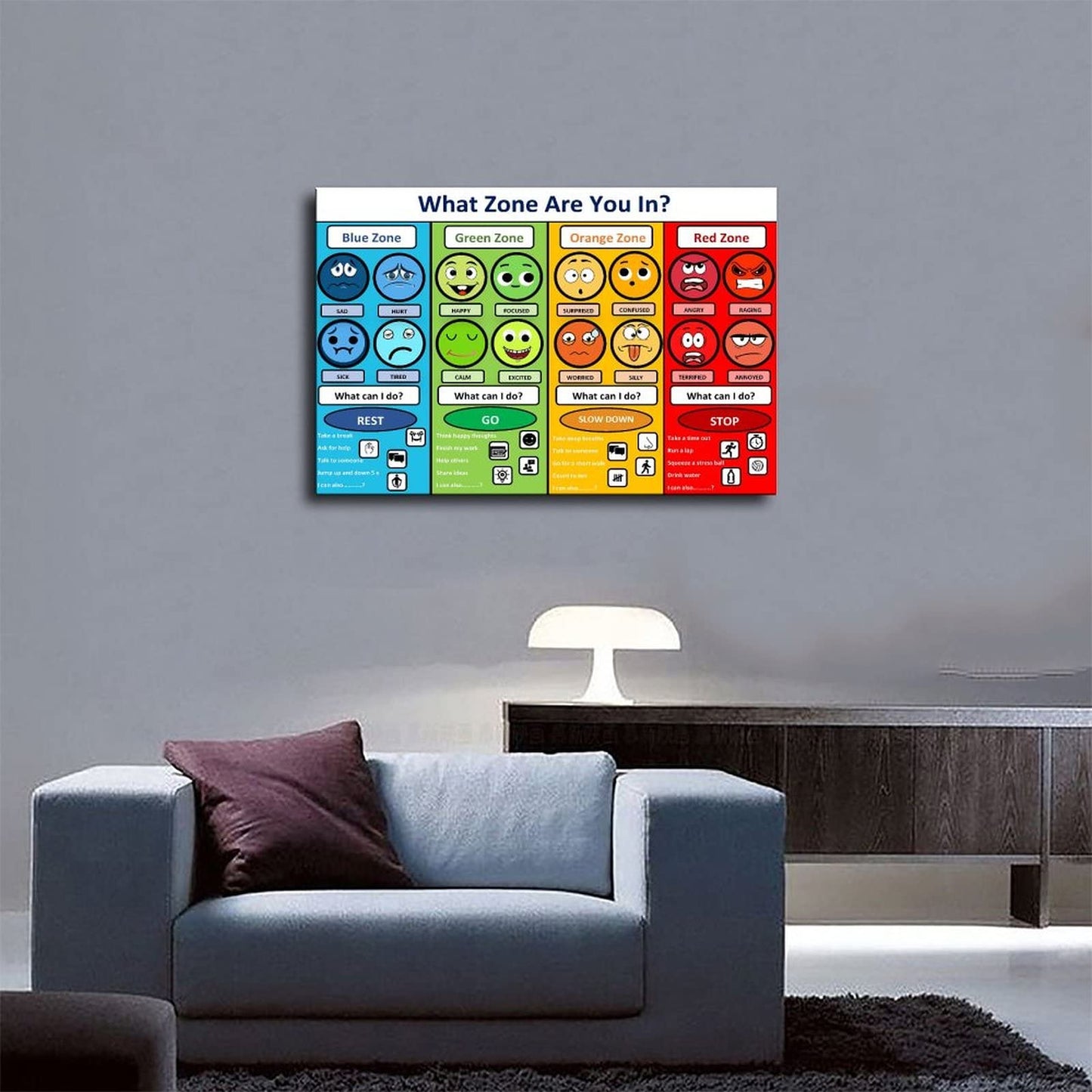 MYLU Emotional Management Zones Of Regulation Educational Poster 3 Canvas Poster Wall Art Decor Print Picture Paintings for Living Room Bedroom Decoration Unframe-style 08x12inch(20x30cm)