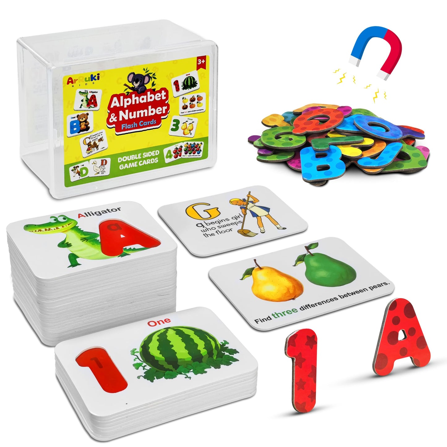 Magnetic Numbers and Alphabets Flash Cards Set - ABC Letters and Numbers Animal Pattern Board Matching Puzzle Games for Group Play, Montessori Educational Toys for Preschool Kids Age 3 4 5 Years