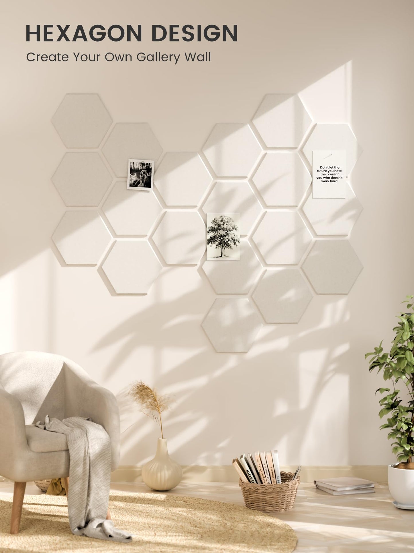 Fluxynara Hexagon Cork Board Alternative for Walls Decor-8-Pack Felt Bulletin Board Tiles,with 30 Pushpins,50 Adhesive Tabs for Office,Classrooms & Home Pin Board Felt Board-Milky White