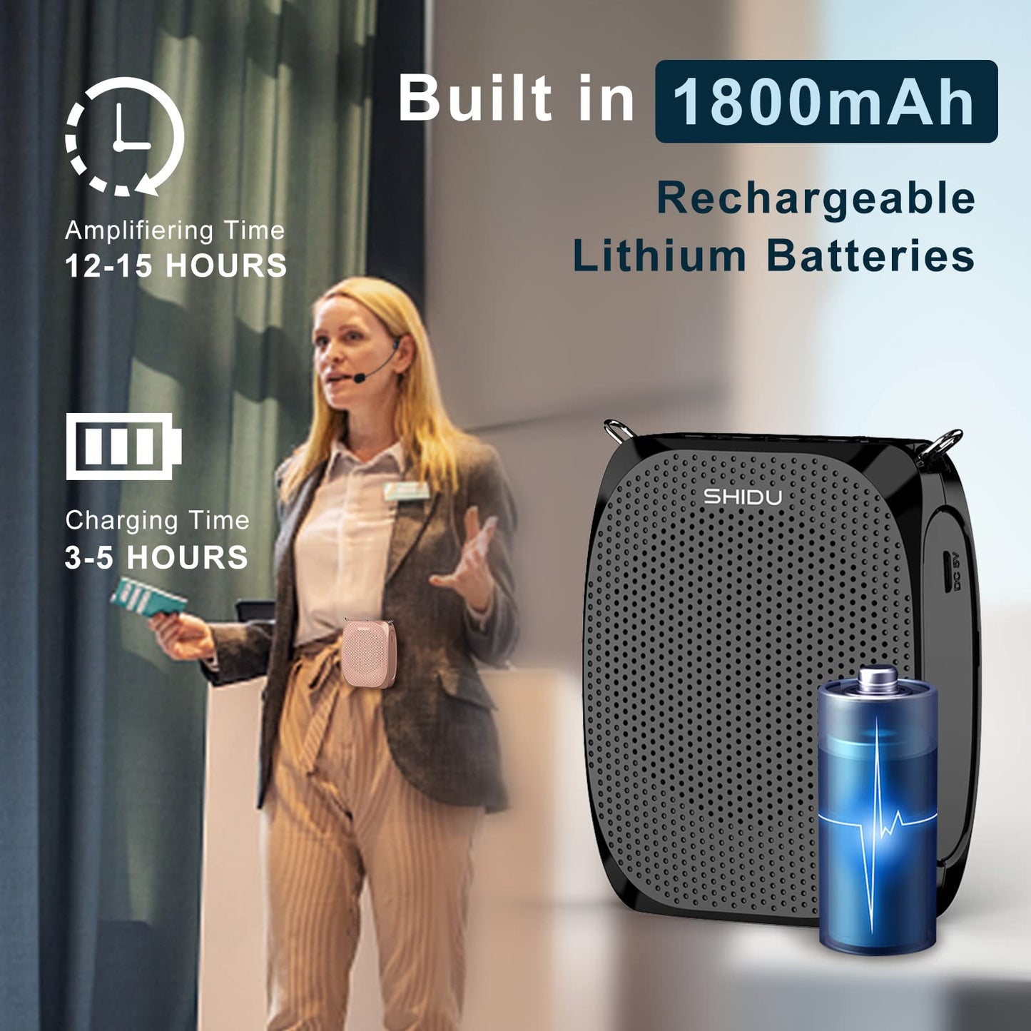 SHIDU Portable Voice Amplifier Personal Microphone Headset for Speaking Rechargeable Mini Pa System for Teachers Tour Guides Coaches Classroom Singing Yoga Fitness Instructors