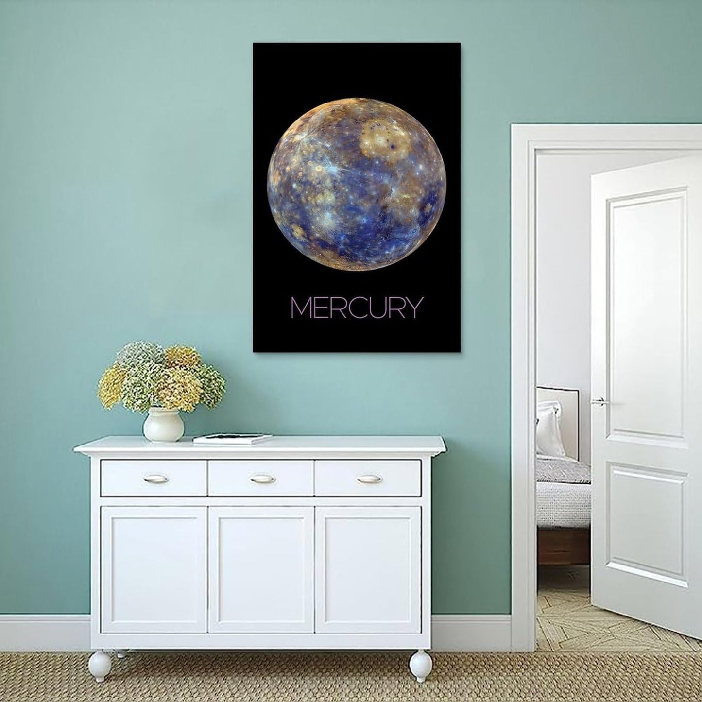 XIAOLOUTINYU Solar System Canvas Wall Art - Mercury Planet Space Poster for Kids Room Bedroom Classroom, STEM Educational Astronomy Decor, Science Gift for Boys Girls Teens, 16x24 Inch Unframed