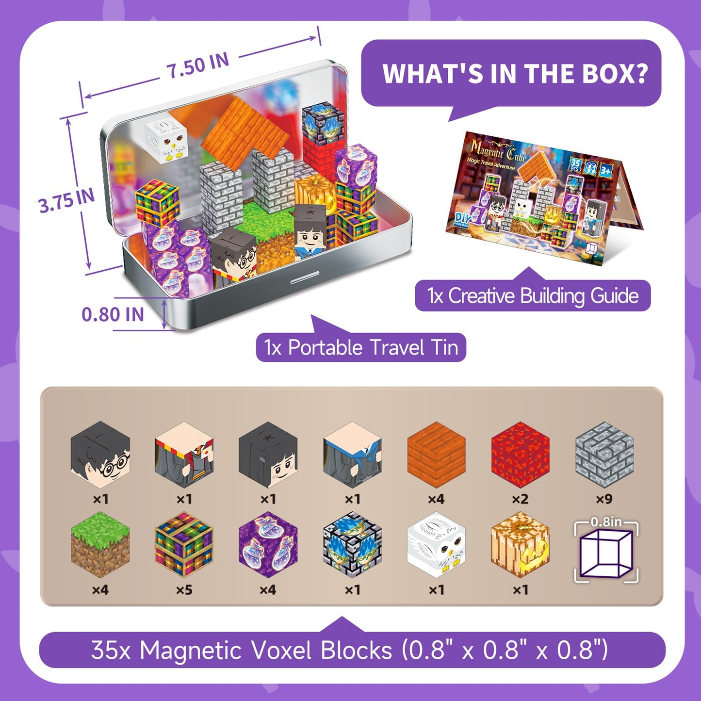 Pocket Cubes Magnetic Blocks & Magnetic Tiles, 35 PCS Magic Academy Magnetic Building Cubes Set, STEM Construction Toys for Kids Ages 4-8, Mini Travel Toys for Toddlers 3-5, Montessori Sensory Gifts