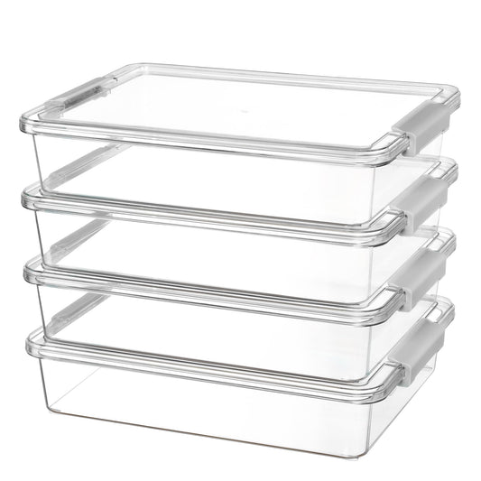 Vtopmart 6 Qt Plastic Storage Bins with Lids, Clear Sensory Bins, Arts Crafts Organizers and Storage, Stackable Containers for Home Office and School Supplies, 4 Pack, Grey