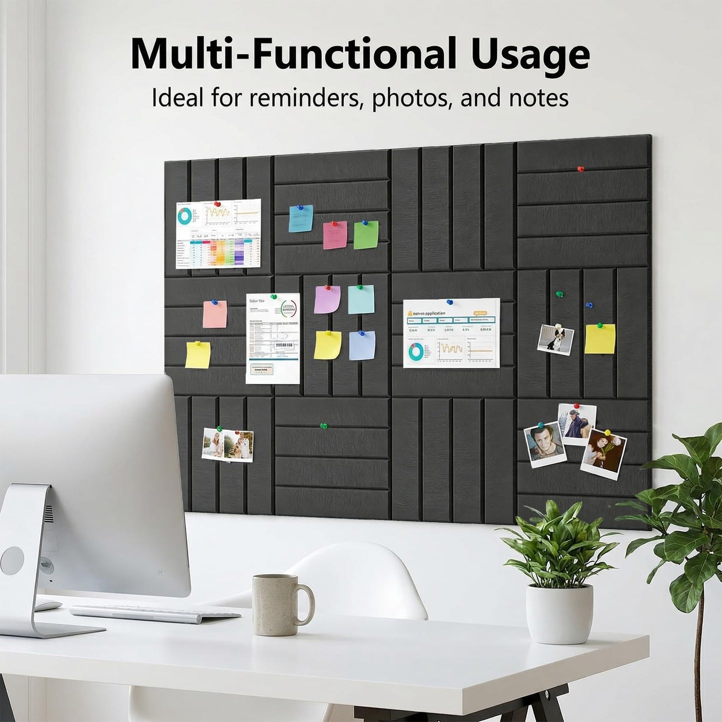 Acrridi Large Felt Bulletin Board with Self-Adhesive, 48" x 36", Black, Cork Board Alternative, 12 Pack with 36 Pushpins for Wall Home Office Decor