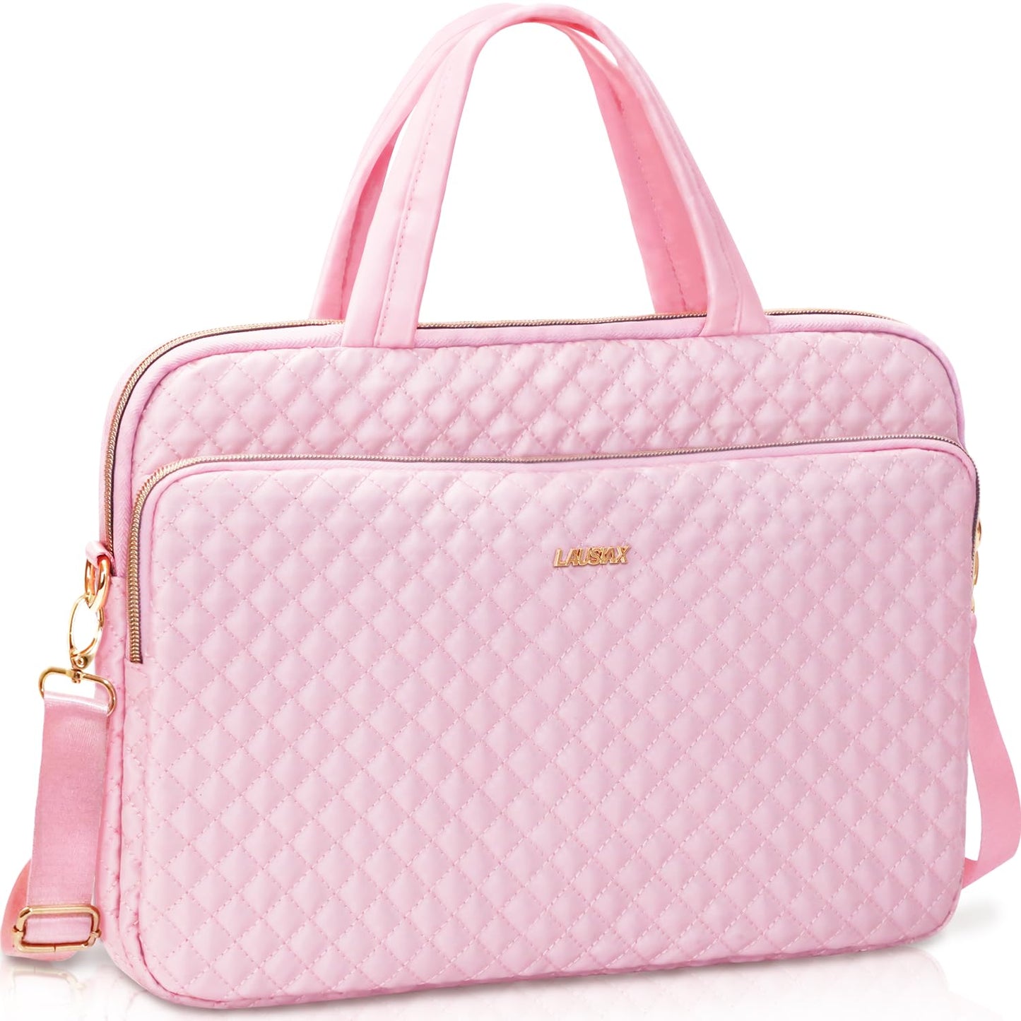Lausiax 15.6 16 Inch Laptop Bag Case for Women Men Compatible with MacBook Pro M5/HP OmniBook Omen Envy/Dell Pro Inspiron/Lenovo Yoga IdealPad, Messenger Carrying Briefcase Computer Bag Case, Pink