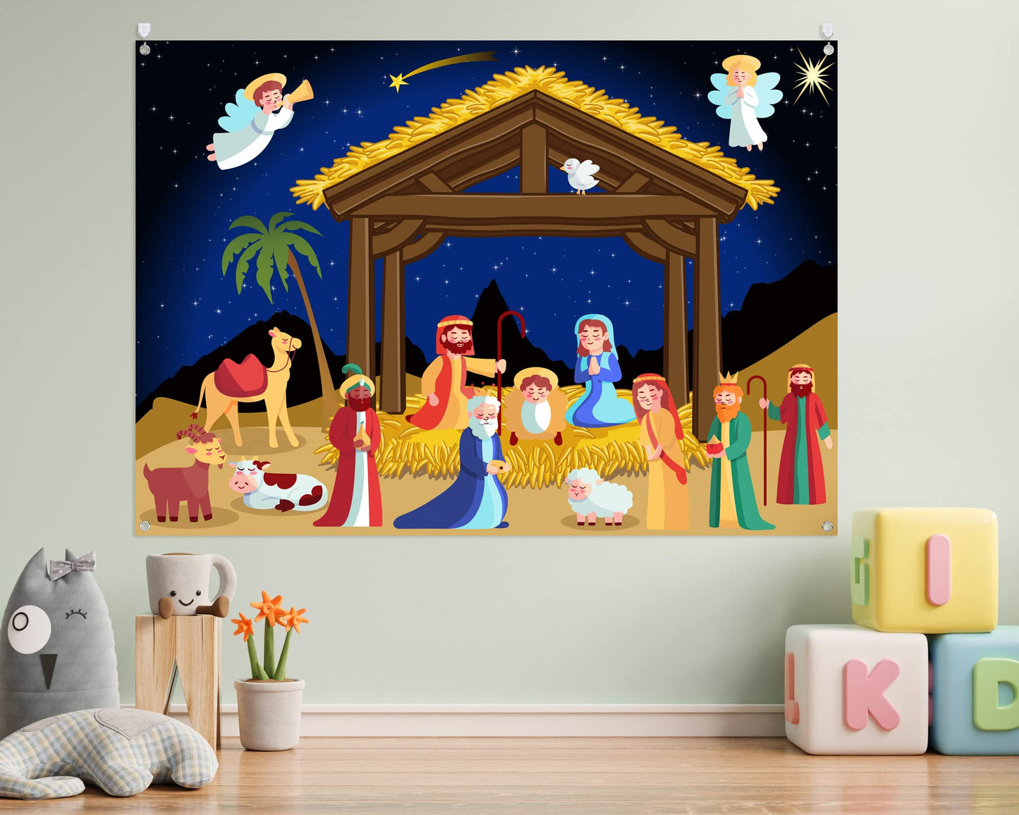Yexiya Christmas Nativity Scene Felt Story Board Set for Toddlers Children, 3.4 Feet Nativity Crafts for Kids Preschool Sunday School Decorations Reusable Wall Hanging Gift for Boys Girls(Classic)