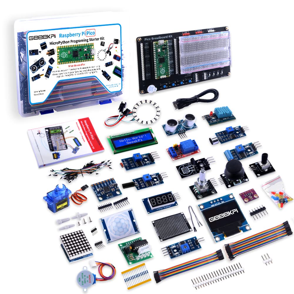 GeeekPi Micro Python Programing Kit for Raspberry Pi Pico, Breadboard, I2C 1602 LCD Display Module for Raspberry Pi Beginners & Software Engineer