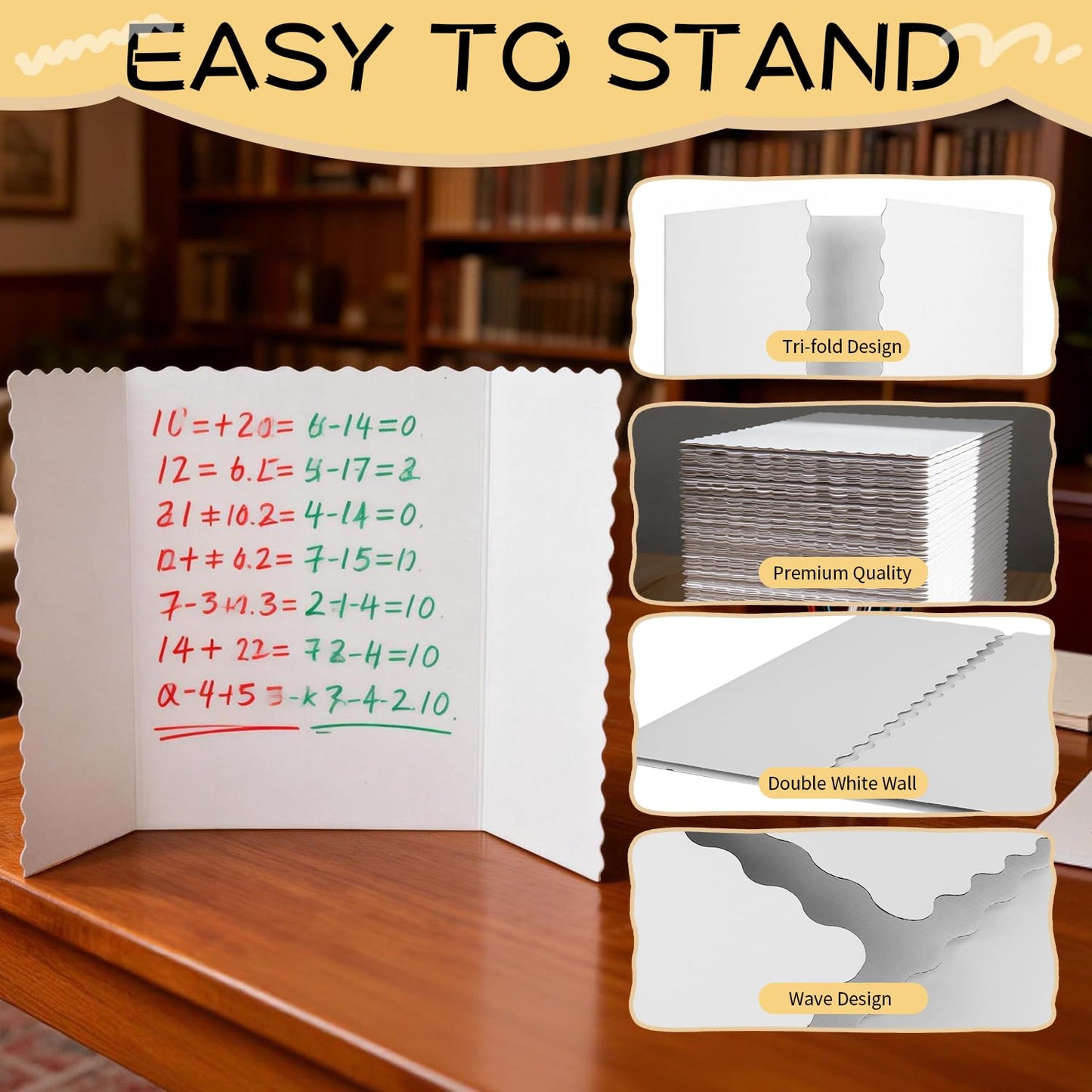 30 Pack 24" x 36" White Trifold Poster Board Bulk, Corrugated Foldable Tri-fold Display Board for Science Fair, School Projects, Presentations, Art, Business & Classroom Supplies