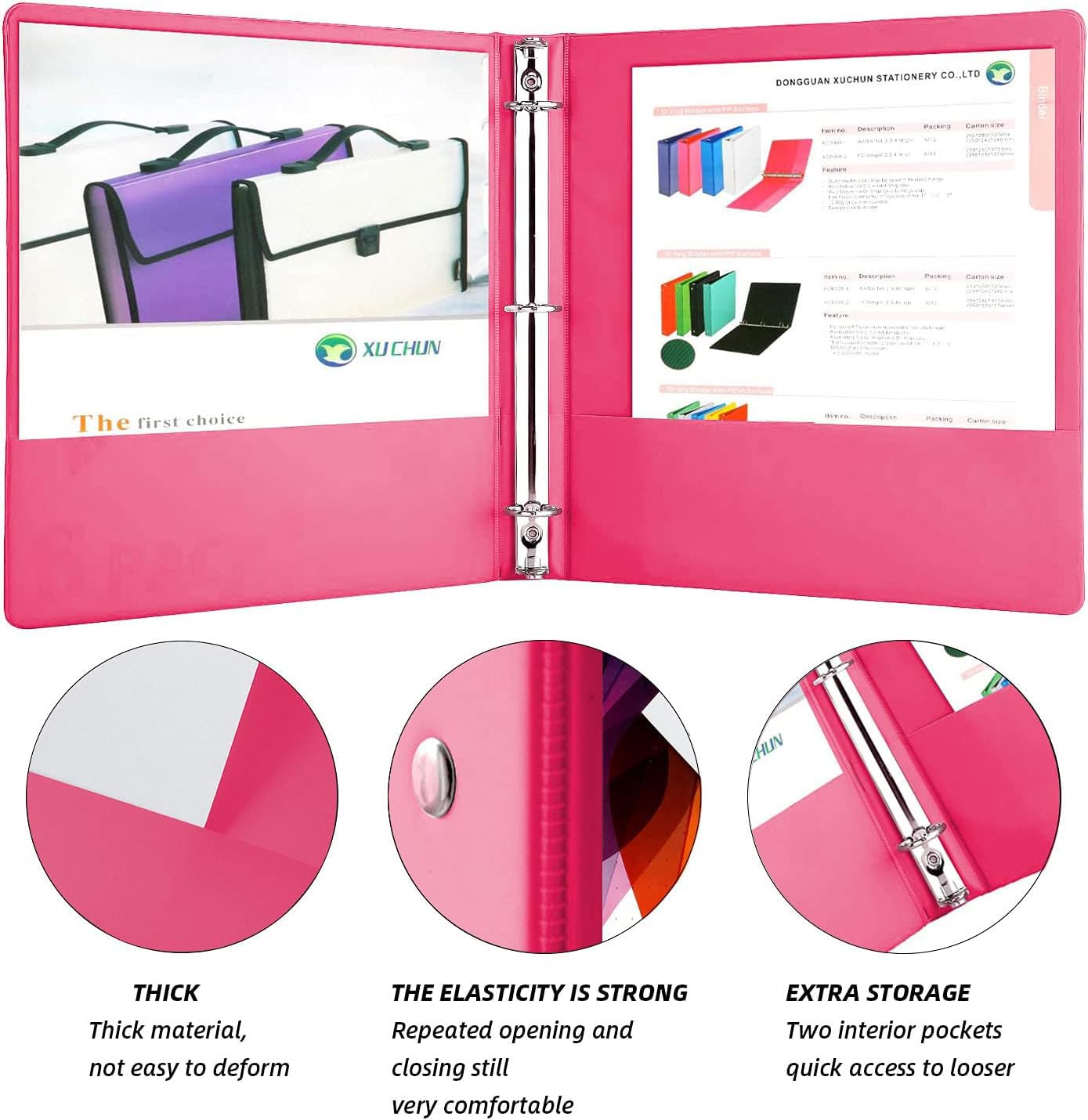 XUCHUN 3 Ring Binders 1 Inch,Clear View Binder with 2 Pockets, Holds 225 Sheets 8.5x11 Inches Paper, Customizable Cover & Spine,Binders for Office, School, Home, Business,6 Pack