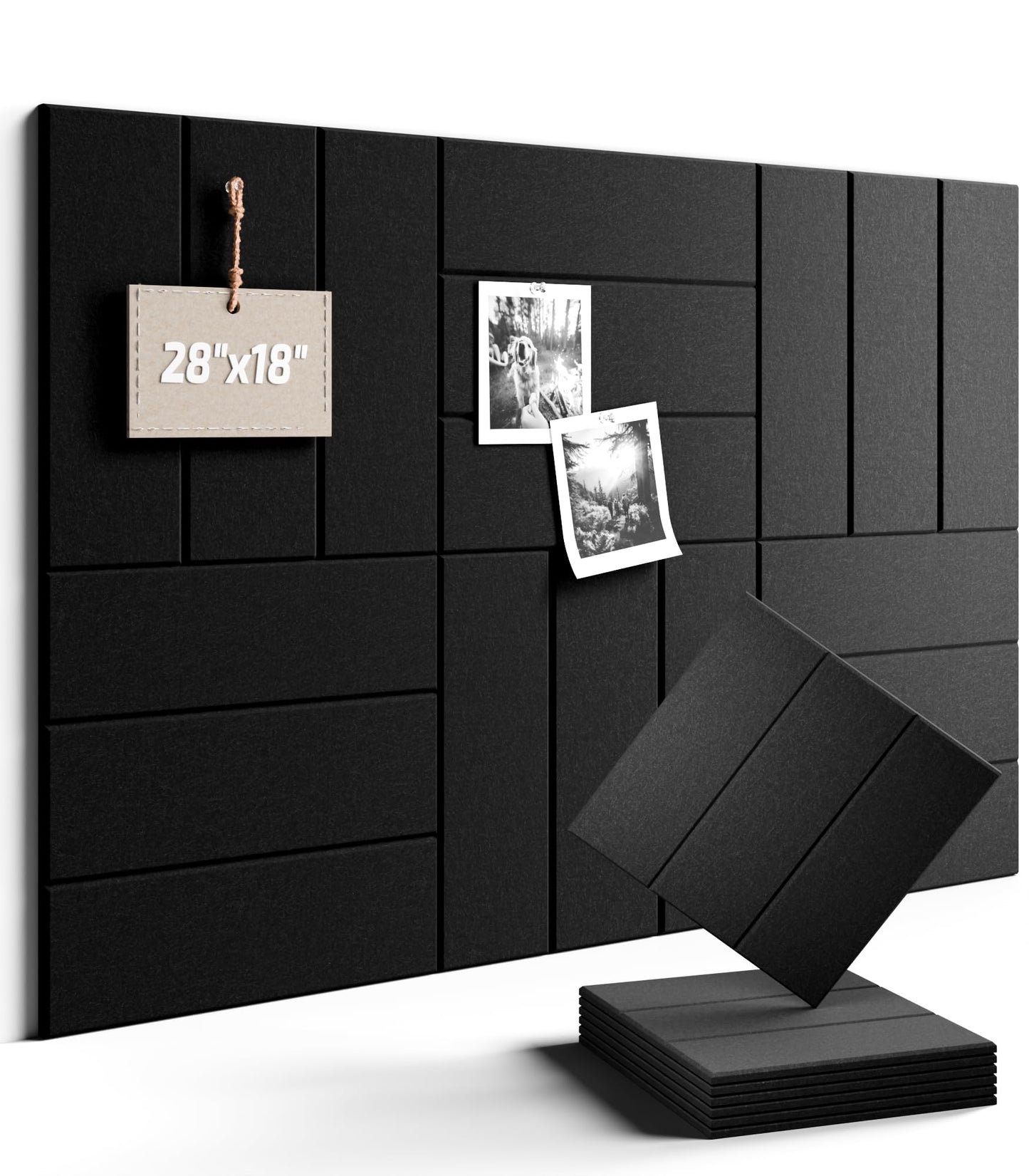 Felt Bulletin Board Tiles -28"x18" with 40 Adhesive Tabs, Cork Board Alternative for Office Decor, Push Pin Board Wall Organizer 6-Pack(Black)