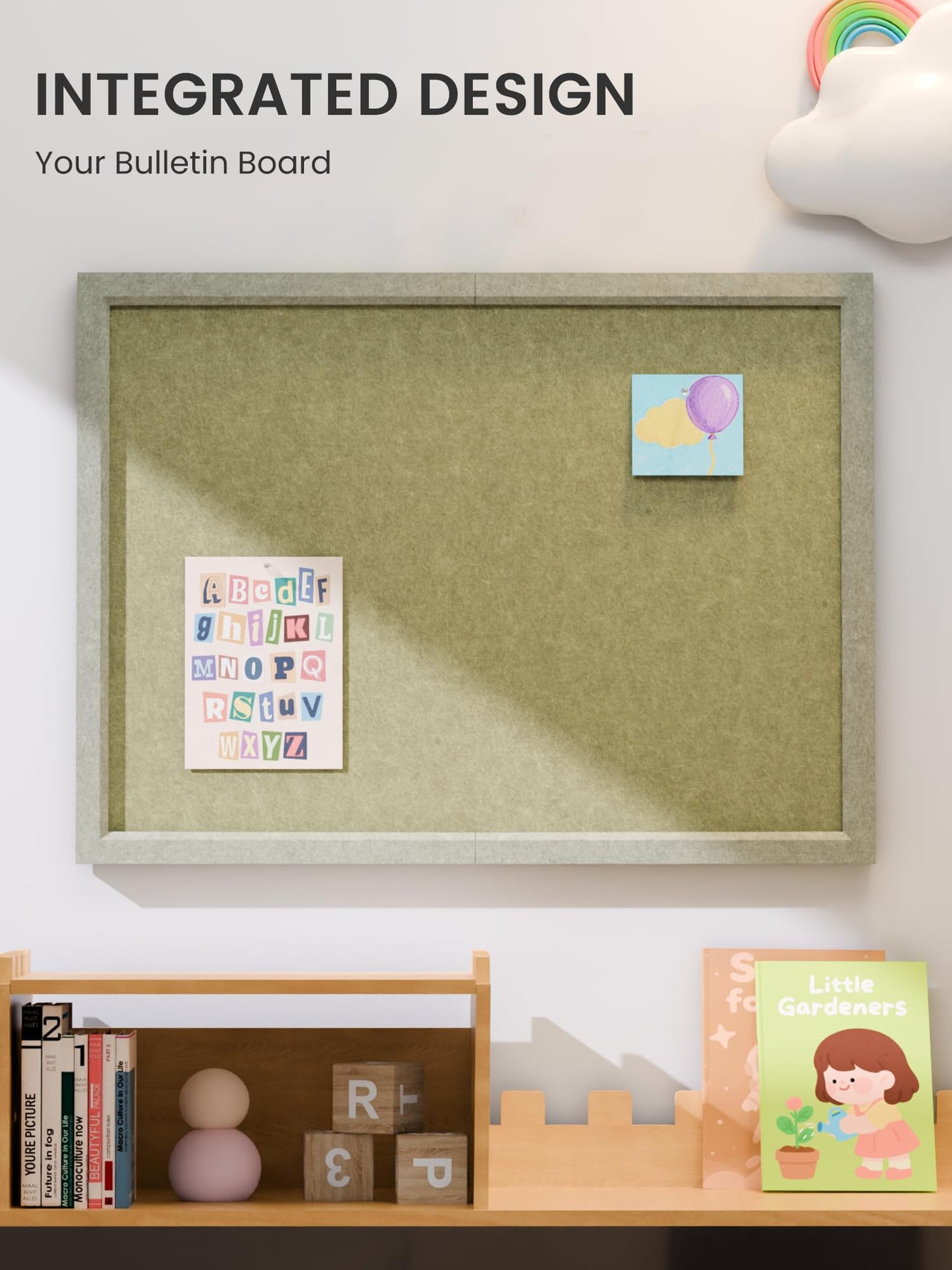 Fluxynara Foldable Cork Board Alternative, Felt Bulletin Board 23.6" x 17.5" Sage Frame with 12 Adhesive Tabs, Pin Board for Home Office, Classroom, Entryway, Kitchen Wall Decor—Olive Green