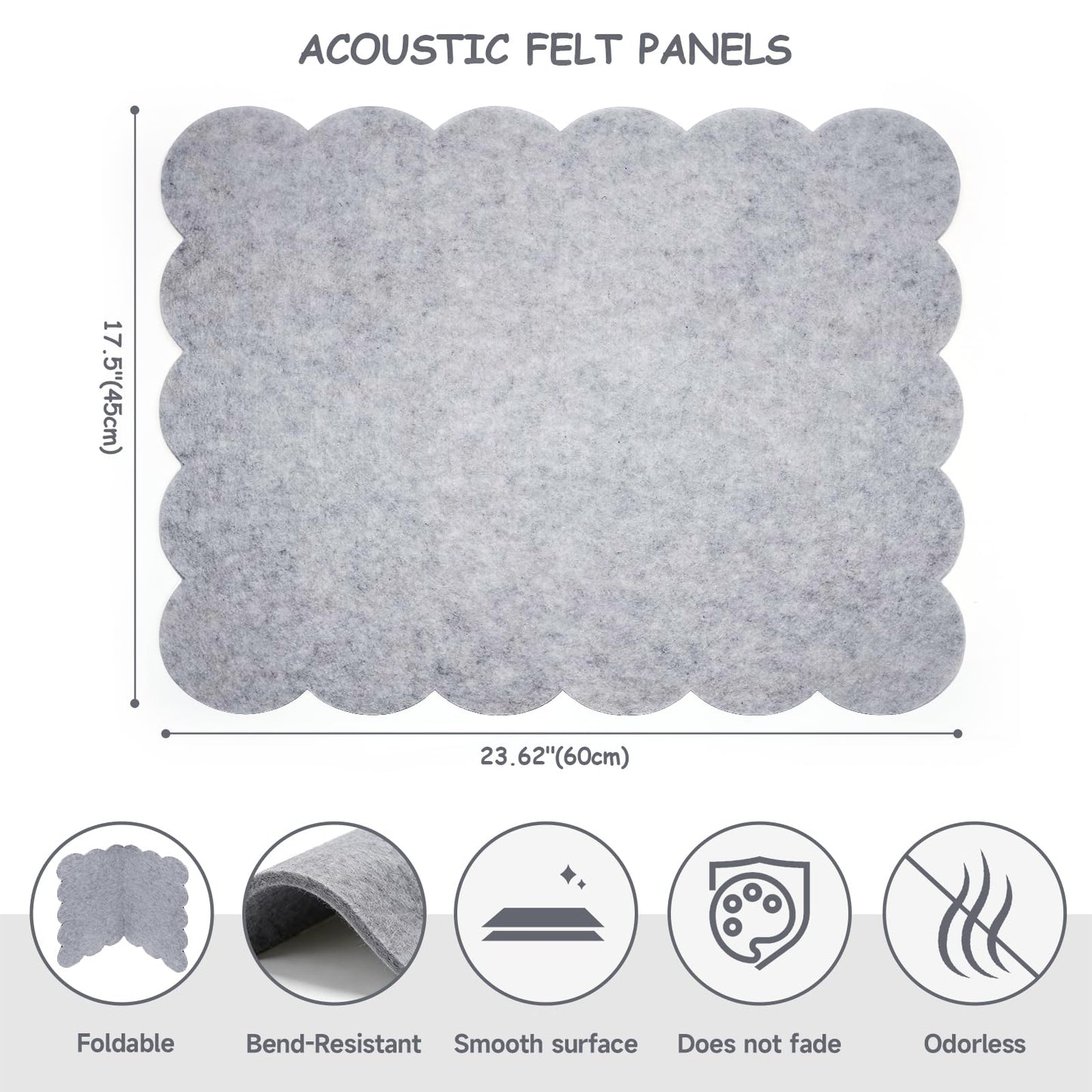 Felt Bulletin Board 24" x 18" Cork Board Alternative,Decorative Felt Pin Board Foldable Cork Boards for Walls Self-Adhesive Cork Board for Home Office Classroom Pin Board (Light Gray)