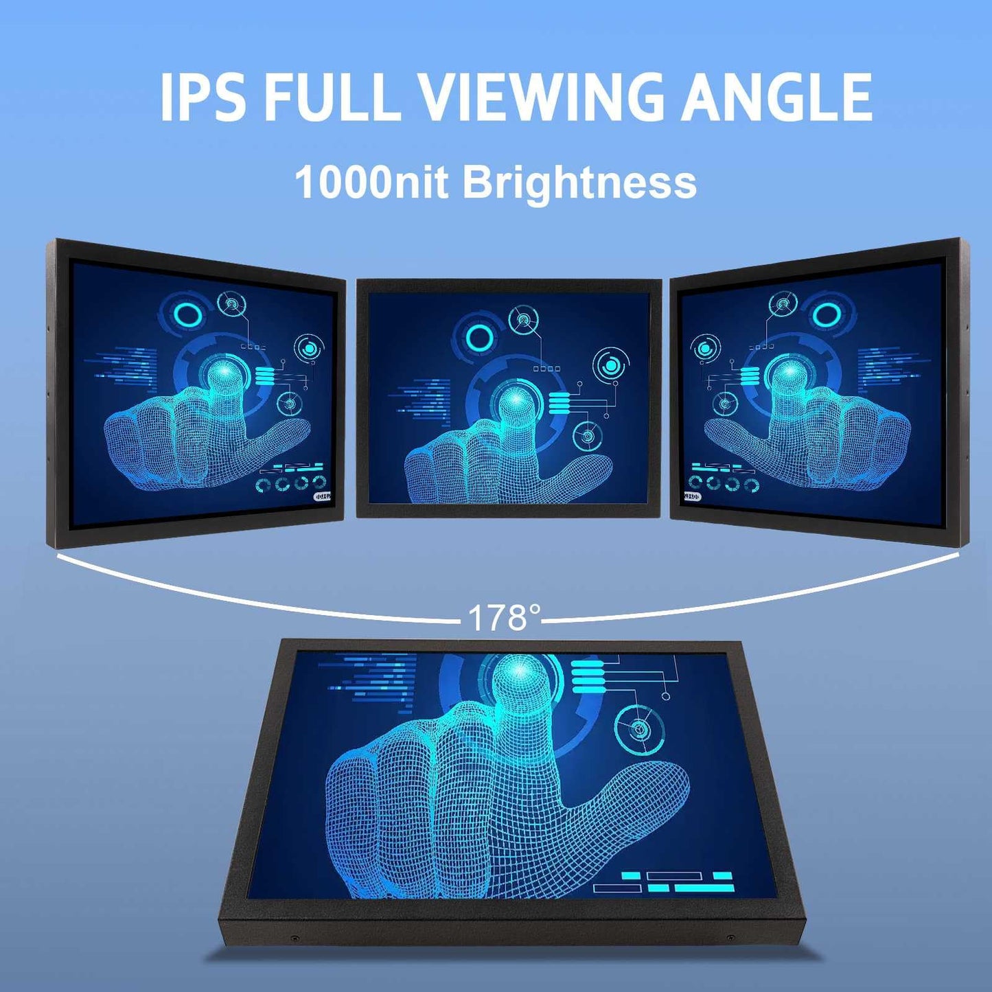 VSDISPLAY 15 Inch 1000 Nits High Brightness Touch Screen LCD Monitor 1024x768 IPS Outdoor Industrial Display with H/D DVI VGA Video Input