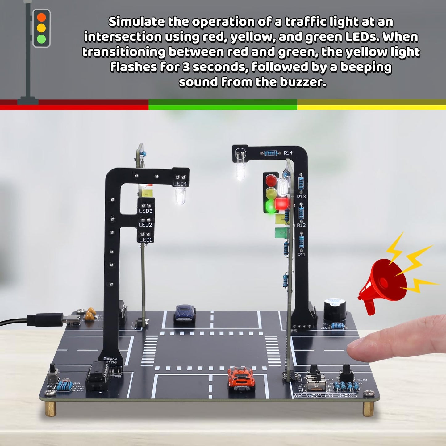 MIOYOOW LED Traffic Light Soldering Kit, STEM Educational Electronics Project with Sounds DIY Traffic Signal Light Circuit Board Soldering Practice Kit for Home School Learning