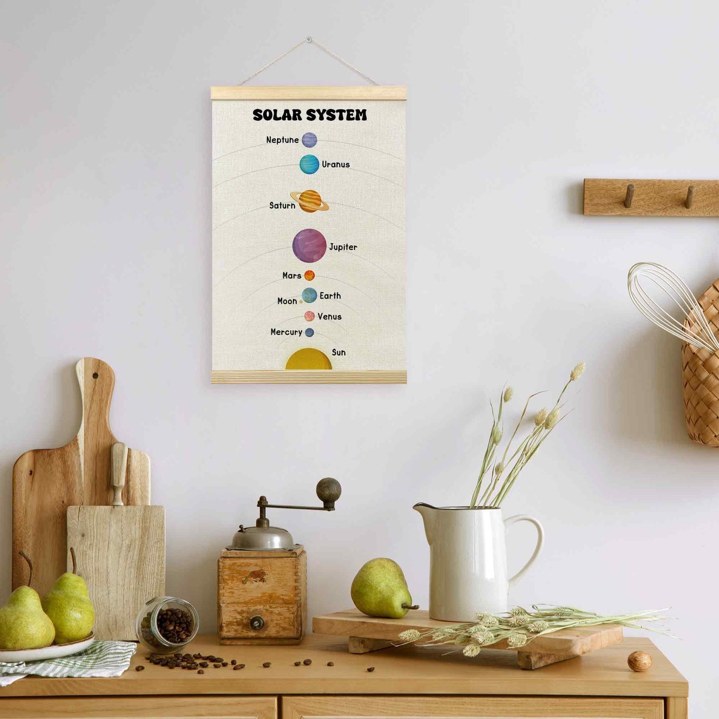 TLESKE Boho Classroom Solar System Decor Poster Hanger Frame for Kids, Homeschool Hanging Wall Art Room Decor for Toddlers Nursery Playroom, Preschool Prek Learning Educational Poster Prints, 16x24
