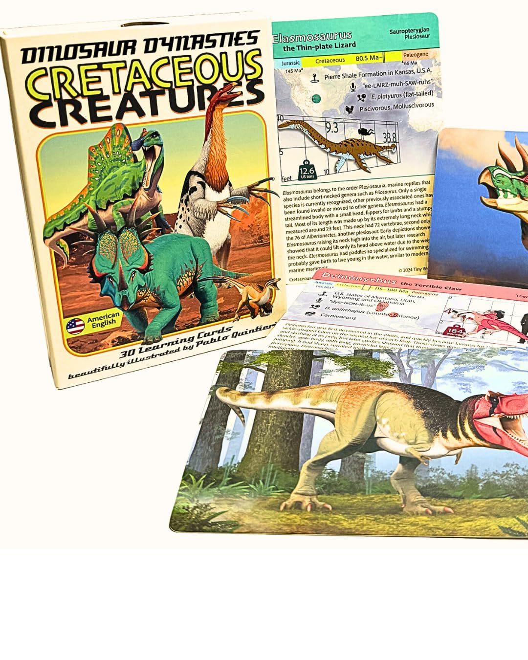 Tiny Worlds: Dinosaur Dynasties: Cretaceous Creatures Cards, Set of 30 Learning Flash Cards, Collectible Information Cards for Kids and Adults, Gifts for Children Above 6 Years Old