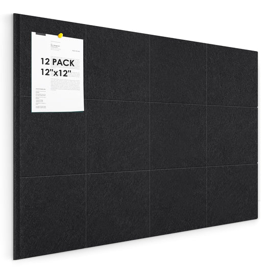 Large Felt Bulletin Board 48" x 36", Cork Board Alternative, 12 Pack Felt Wall Tiles with Push Pins and Adhesive Tabs, Cork Boards for Walls Pin Board for Office & HomePanels, Black