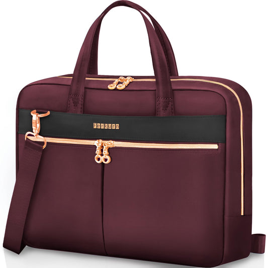 Ferkurn Laptop Bag Case Women Men Computer Bag Compatible with MacBook/HP/LG/Dell, Shoulder Strap Slim Carrying Messenger Briefcase, Wine Red, 17-17.3 Inch