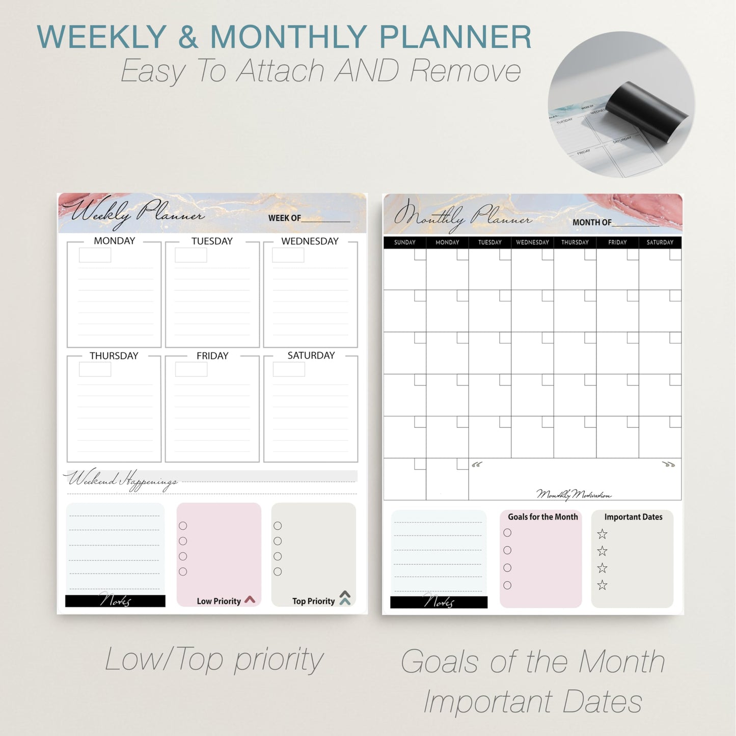 Lulu Office Magnetic Dry Erase Board 12x16 with Foldable Stand, Portable Rose Gold Desktop Whiteboard for Home, Office, School & Kitchen, Includes Weekly & Monthly Magnetic Planner Sheets