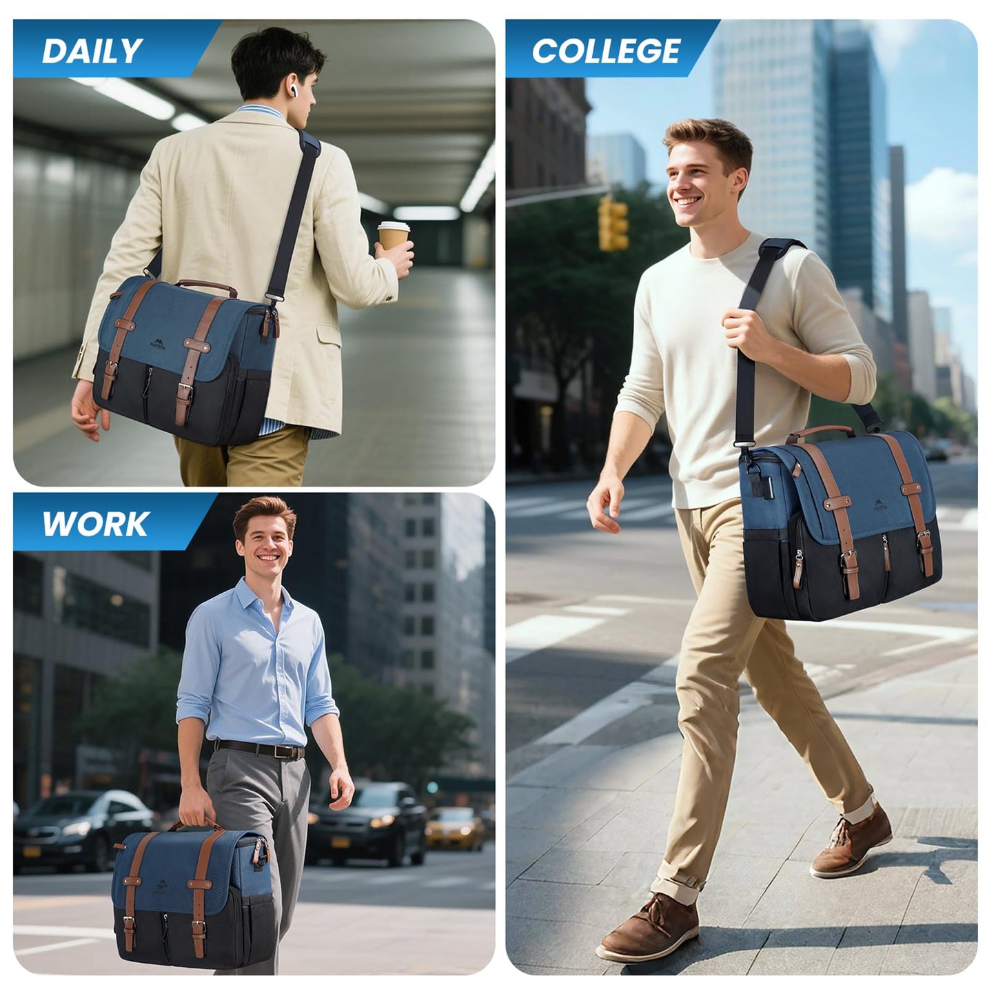 MATEIN Messenger Bag for School with USB Charging Port, Large Crossbody Satchel 15.6 inch Student College Laptop Bags with Shoulder Strap, Water Resistant Work Computer Briefcase for Office Commuting