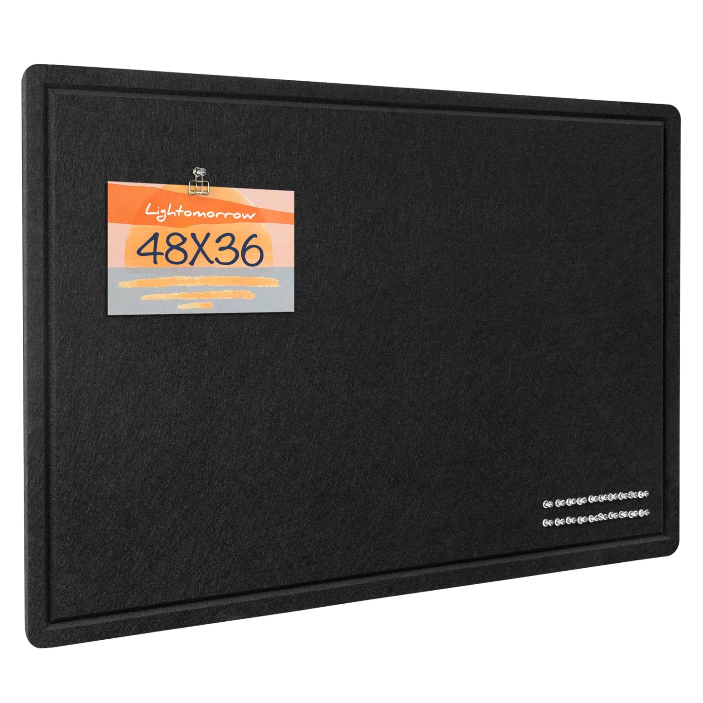 Lightomorrow Large Bulletin Board - 48 x 36 Inches, Decorative Felt Pin Board for Wall - 4' x 3' Foldable Photo Display Board with Self-Adhesive Tape, Includes 20 Push Pins - Black