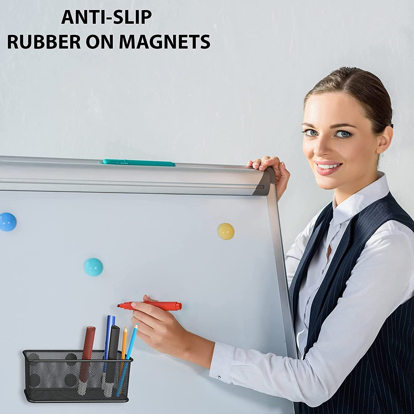 TAPBULL Mesh Magnetic Storage Baskets - Set of 3 (Black) with Anti-Slip Feature and Strong Magnets - Magnetic Locker Organizer and Pencil Holder for Whiteboard and Refrigerator (Black-3 pcs)