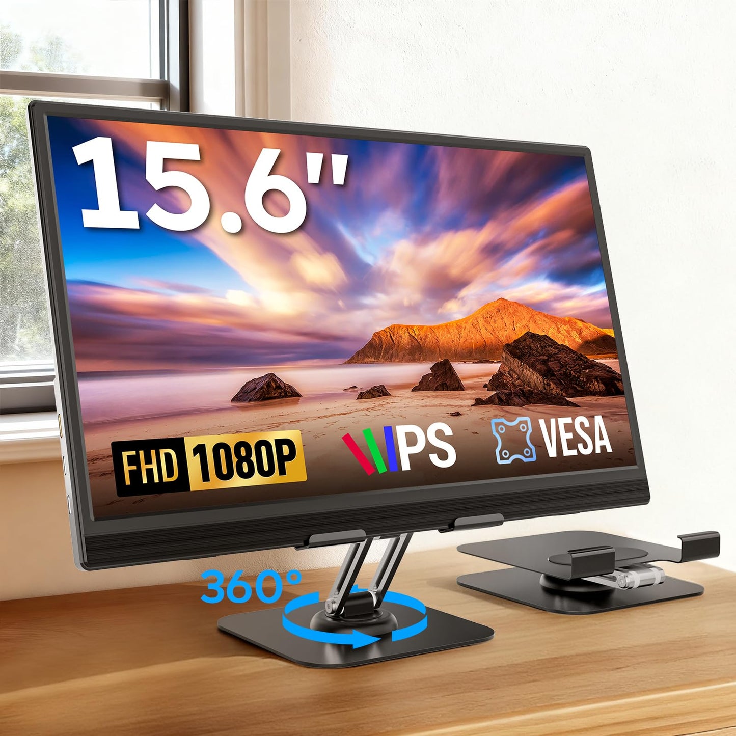 Dopesplay Portable Monitor, 15.6" FHD 1080P Portable Screen for Laptop with Adjustable Stand, USB-C HDMI Second External Monitor, Travel Screen Extender for Laptop Mac Phone PS4/5 Xbox Switch - Black