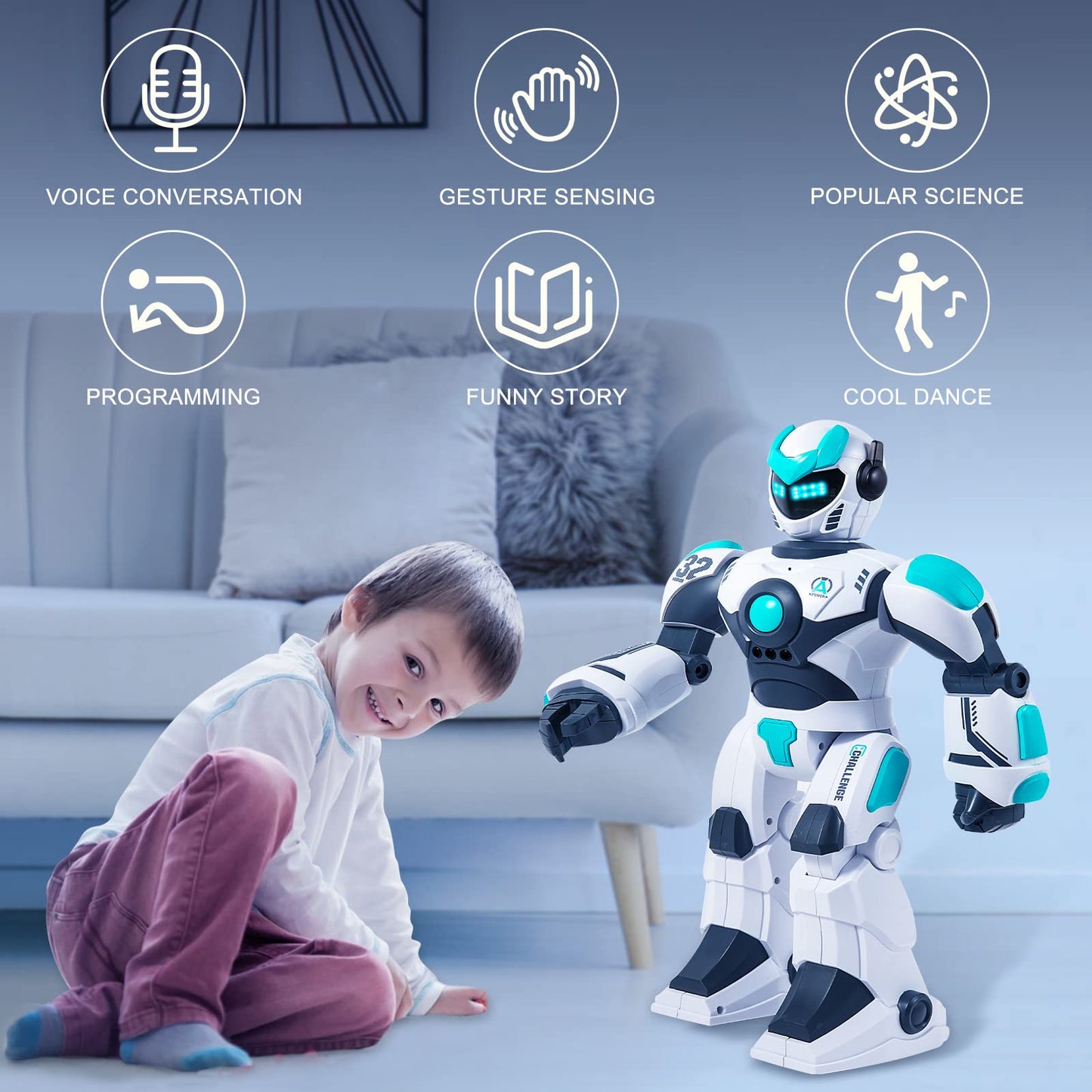 HPROMOT RC Robot Toy for Kids Remote Control Robot Toy, Smart Gesture Sensing Rechargeable & Programmable Robot Walking Dancing Singing Chirstmas Gift for 3-15 Years Old Boys Girls