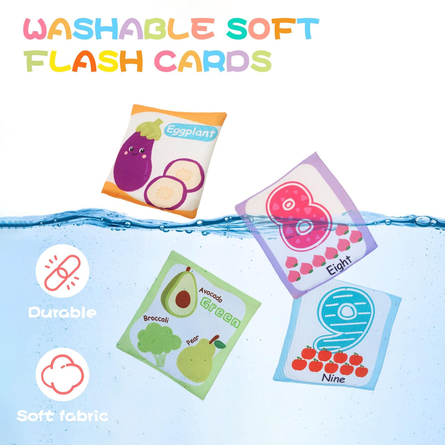 Jollybaby Reusable Soft Flash Cards for Baby 0-6-12-18 Months, Preschool Learning Resource Toys for 0-1-2-3-4 Years, Montessori Sensory Sight Words Numbers Toy - Easter Gifts for Toddler