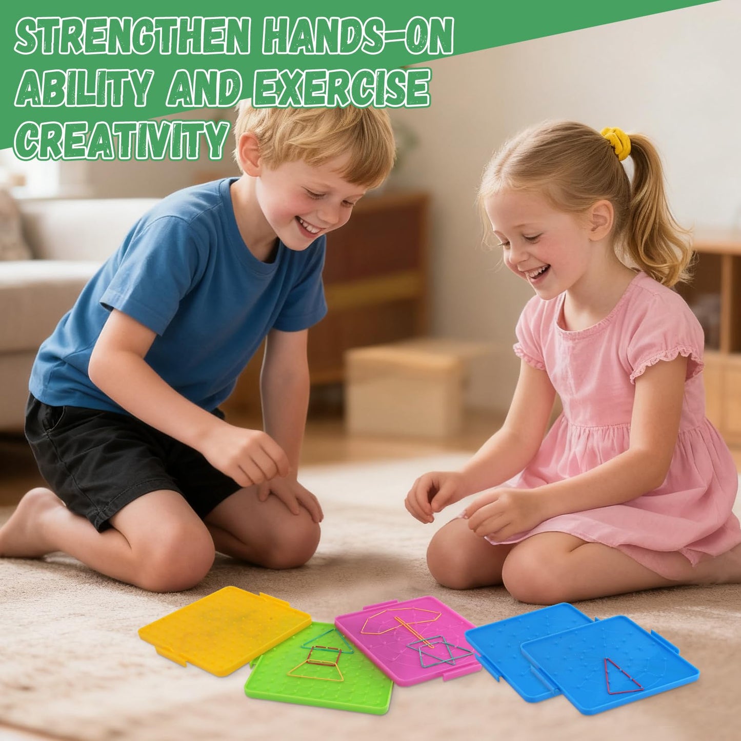 Oopsu 8 Pack Plastic Mathematical Manipulative Material Array Block Geo Board with 80 Latex Bands for Kids(4 Colors)
