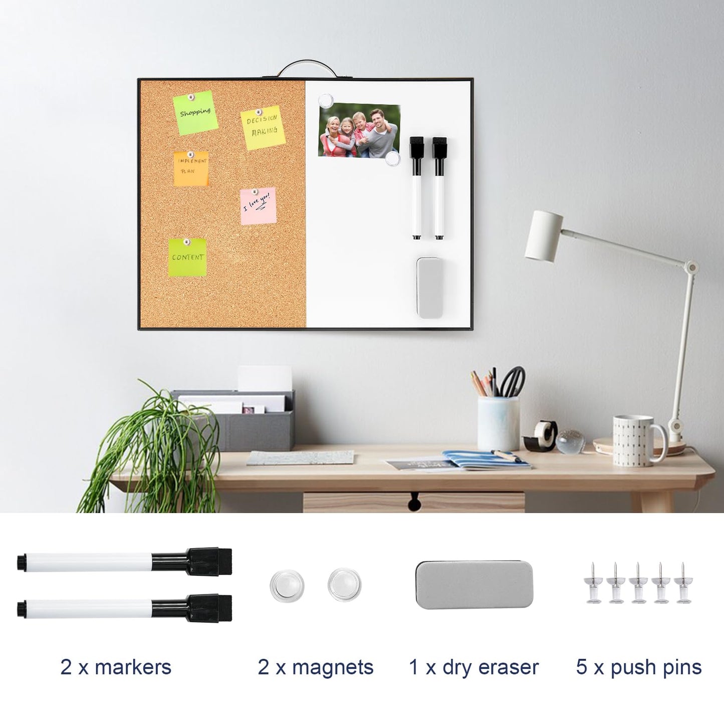TSJ OFFICE Small Whiteboard Cork-Board - 12" X 16" Portable Aluminum Black Framed Magnetic Dry Erase Board for Wall, Small Bulletin Cork Board with Holder for Office, Home and School