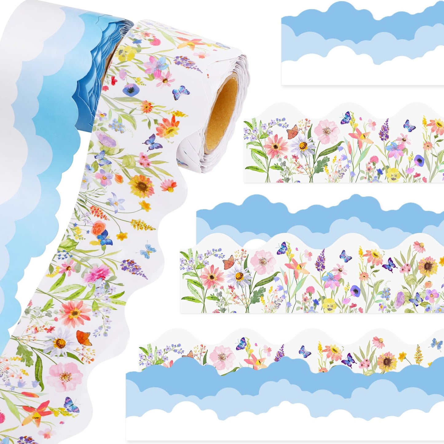 Trandraft 2 Rolls 65.6ft Blue Sky Wildflowers Bulletin Board Decorations Sky Wildflowers Bulletin Board Borders Strips Flowers Classroom Decor Back to School Trim Borders for Home Office