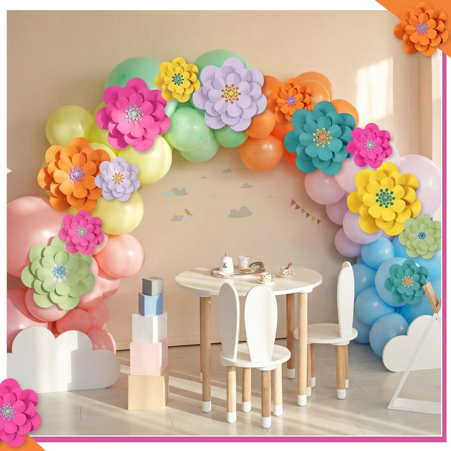 Mooliwe Paper Flowers Decorations for Wall DIY 3D Paper Bulletin Board Mexican Flowers Backdrop Decoration for Classroom Back to School Holiday Party(Bright,12 Set)