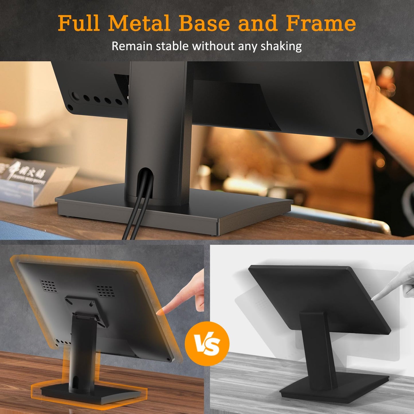 NewHail 19 inch POS Touch Screen Monitor, Full HD 1280 x 1024 Capacitive Touchscreen with HDMI/VGA Input, Heavy-Duty Metal Stand, for Retail, Restaurant, Bar, Gym, Warehouse and POS System