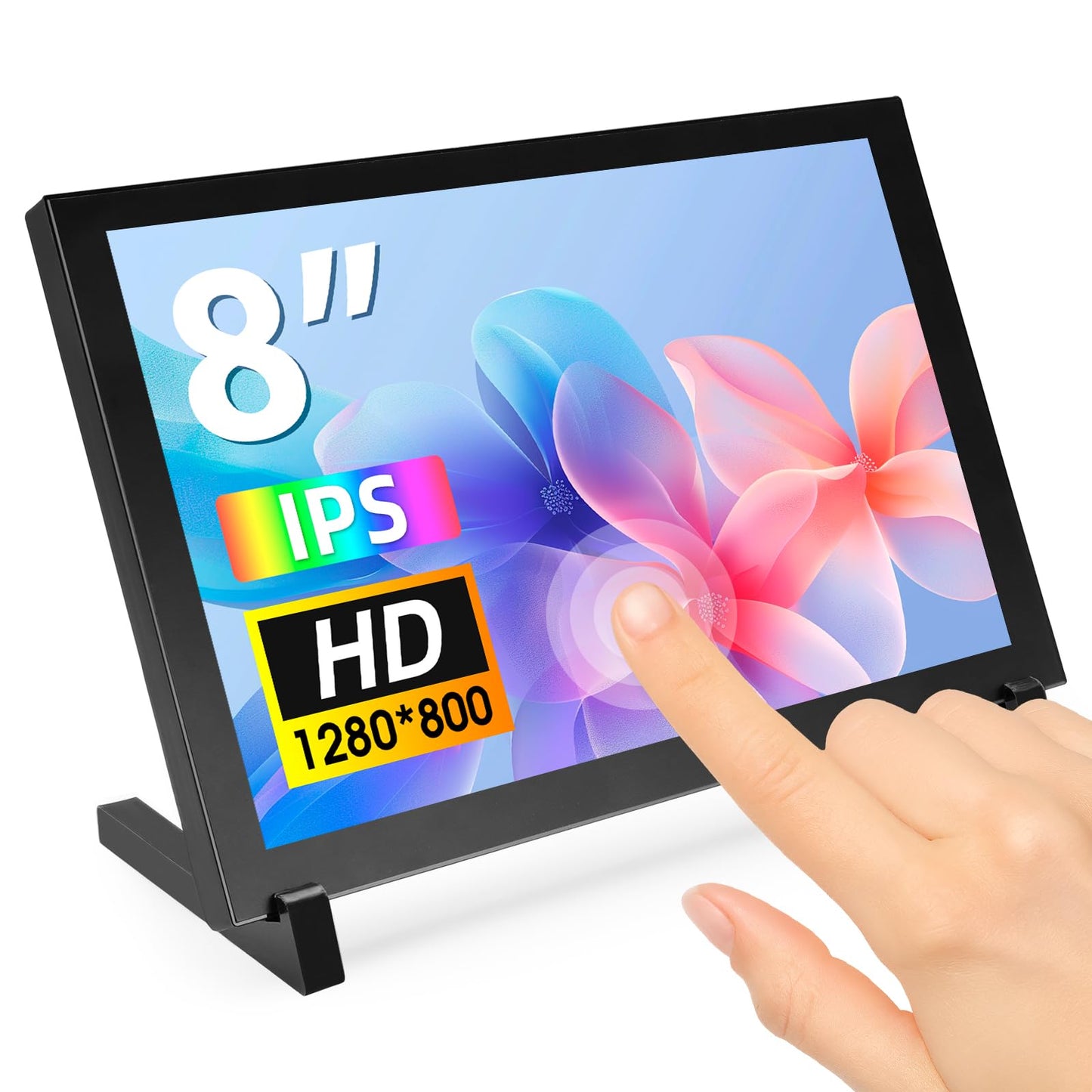 ELECROW 8 Inch Touchscreen Monitor, 1280x800 IPS LCD HD Display with Stand, Portable Capacitive Touch Screen Compatible for Raspberry Pi 3/4/5, Win 11/10/8/7, Jetson Nano, laptops, Game Consoles