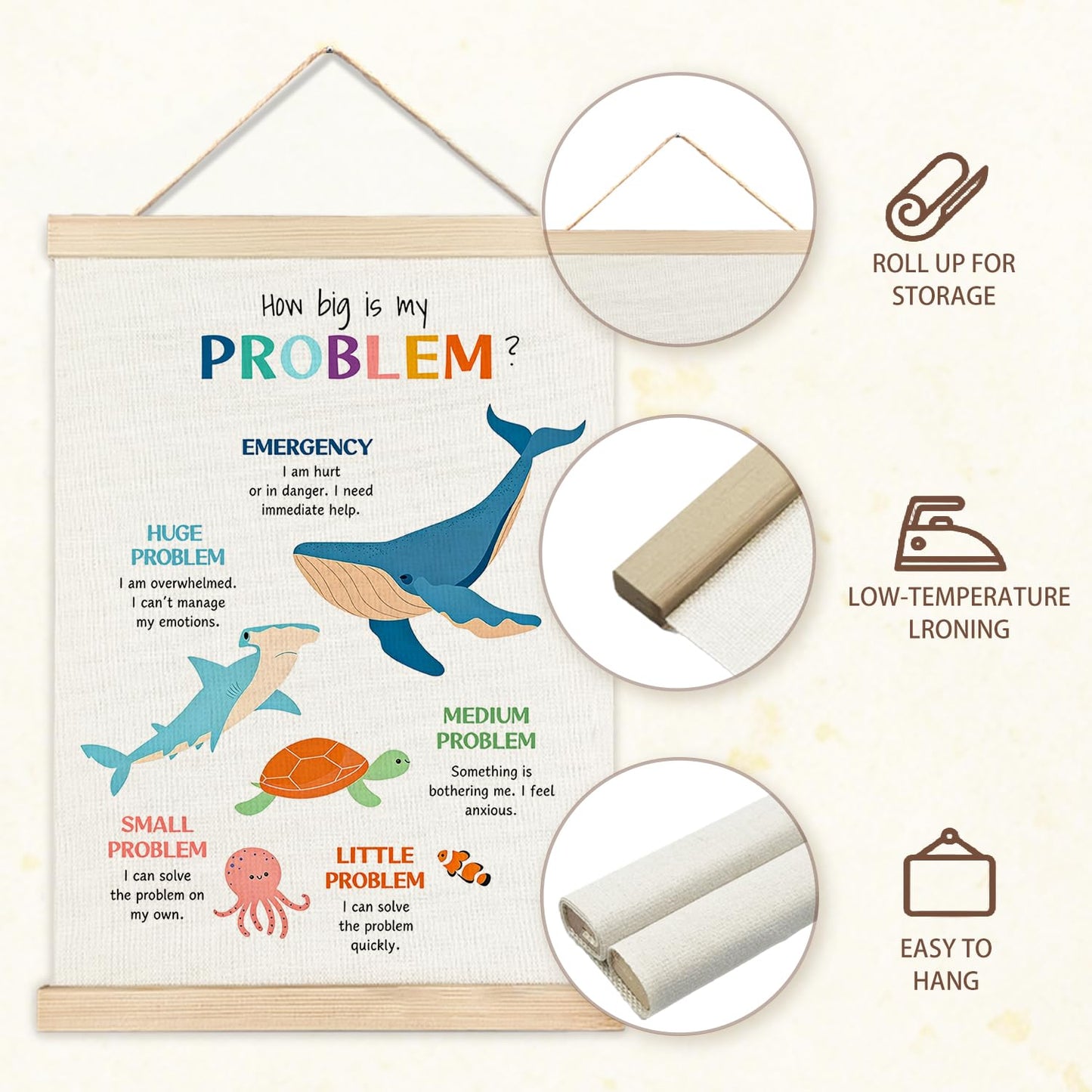 IAFQWDS Zones of Regulation Mental Health Wall Art Hanging Poster Framed, Ocean Animal Emotional Anxiety Relief Wall Decor Prints for Classroom Calm Down Corner Therapy Counselor Office, 12x16 Inch