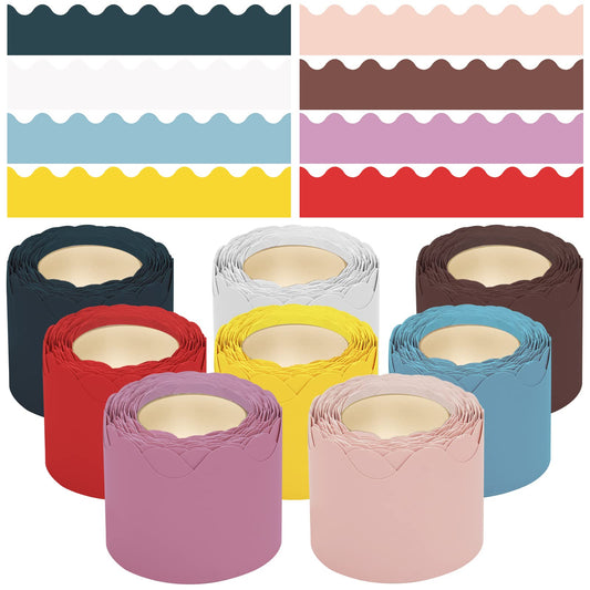 8 Rolls 262.5 ft Colorful Bulletin Board Borders Scalloped Classroom Borders Trim for Bulletin Boards, White Board, Cork Board, Classroom Decor
