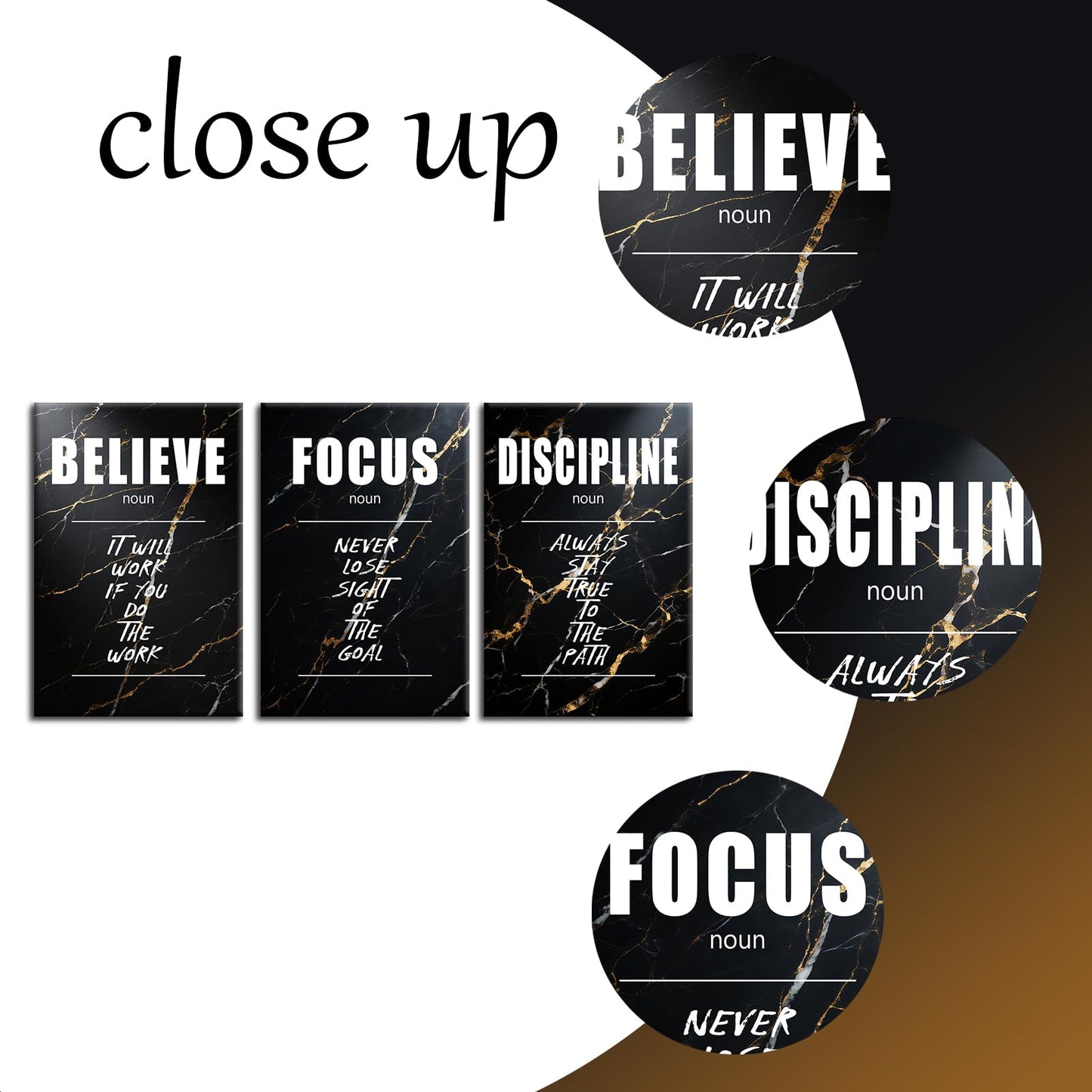 YSPCSUN Large 3 Piece Inspirational Wall Art for Office Walls Canvas Prints Black Marble Motivational Quotes Posters Framed Modern Business Executive Workspace Decor Ready to Hang, 48" x 24"
