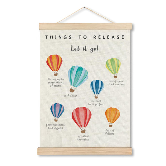 IAFQWDS Things To Release Mental Health Wall Art Hanging Poster Framed, Inspirational Anxiety Relief Quotes Wall Decor Prints for Classroom Therapy Counselor Office Calm Down Corner, 12x16 Inch