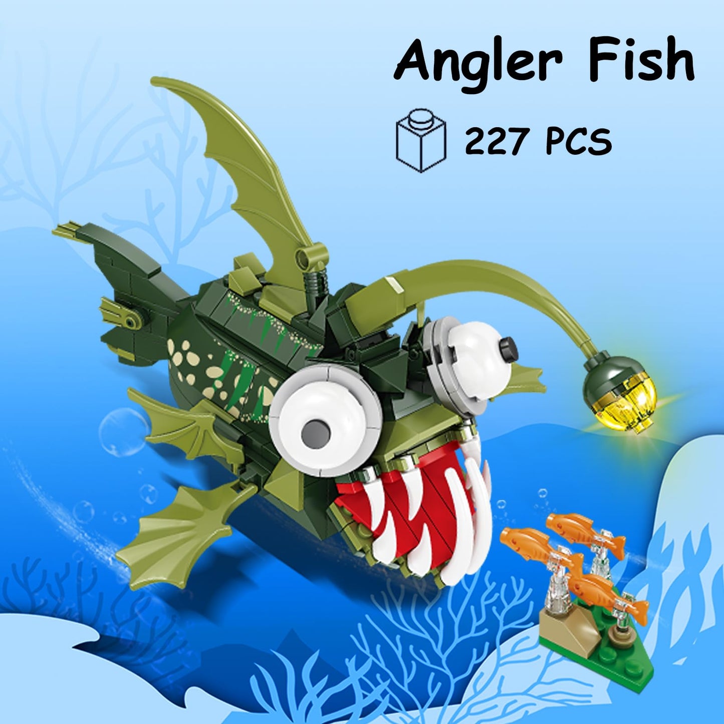 KAZI Anglerfish Toy Building Set,Sea Creatures Building Blocks,Ocean Animal Toys for Kids Ages 8 9 10 Plus Boys Girls,Halloween Party Favors,Christmas Birthday Gifts,Easter Basket Stuffers