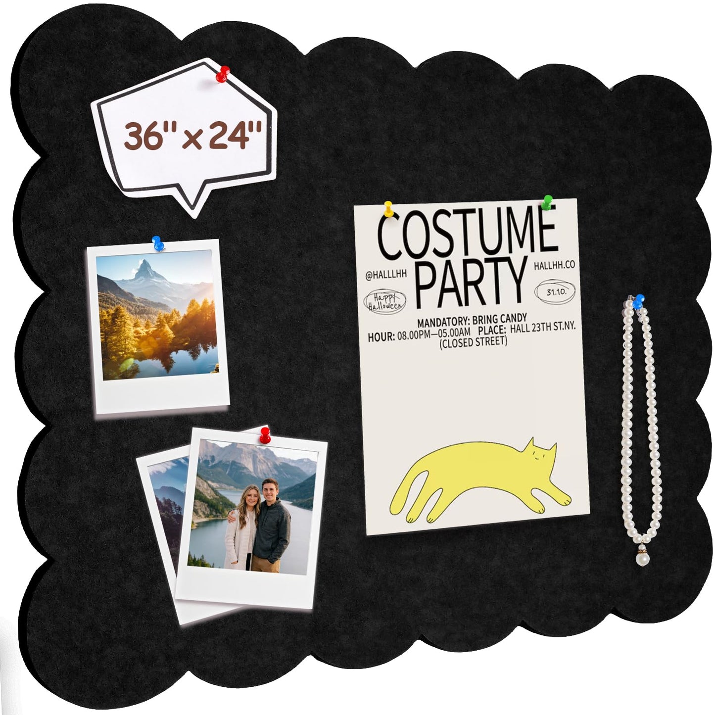 Felt Bulletin Board 36" x 24" Cork Board Alternative,Decorative Felt Pin Board Foldable Cork Boards for Walls Self-Adhesive Cork Board for Home Office Classroom Pin Board (Black)