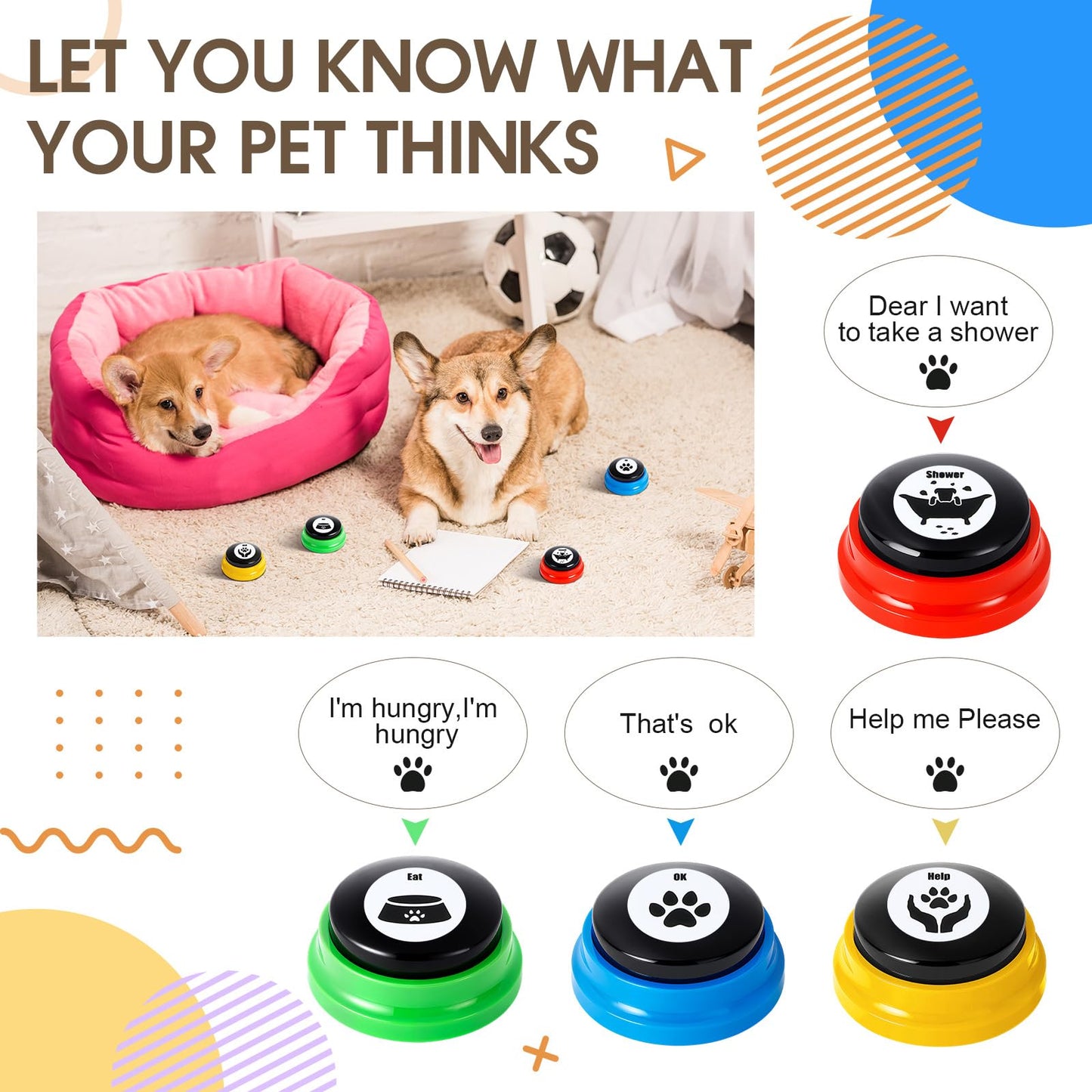 Jerify 16 Pcs Voice Recordable Dog Buttons for Communication Pet Cat Talking Buttons with Stickers 30 Seconds Interactive Speech Training Buzzers for Cat Pet Dog