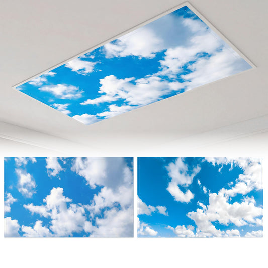 Zepluron 2-pack fluorescent lampshades for ceiling lights – 2x4 ft classroom filters, teacher essentials, and office/home décor – Fire-retardant magnetic lampshades (Blue sky and white clouds)