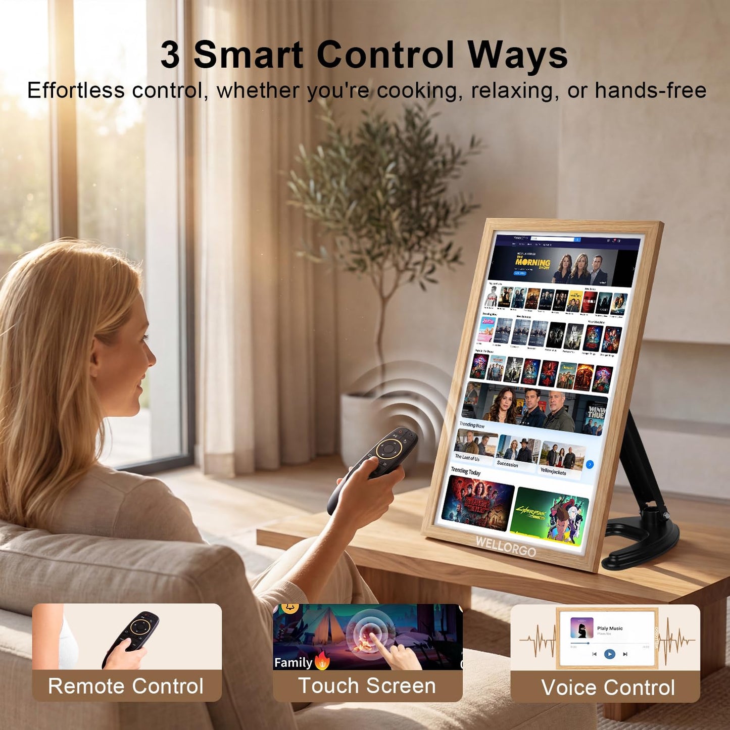 WELLORGO Smart Digital Calendar, 21.5” Electronic Planner with FHD Touch Screen & Remote Control, Electric Family Organizer with Chore Chart Google Play Customizable App, Picture Frame Desk Tablet
