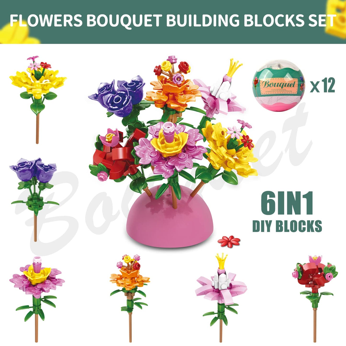 auryee 12 Pack Filled Eggs with 157 Pcs DIY Flower Garden Building Blocks for Party Favors, Easter Egg Hunt, Classroom Events - Educational Activity Toy for Girls 6+ Years Old