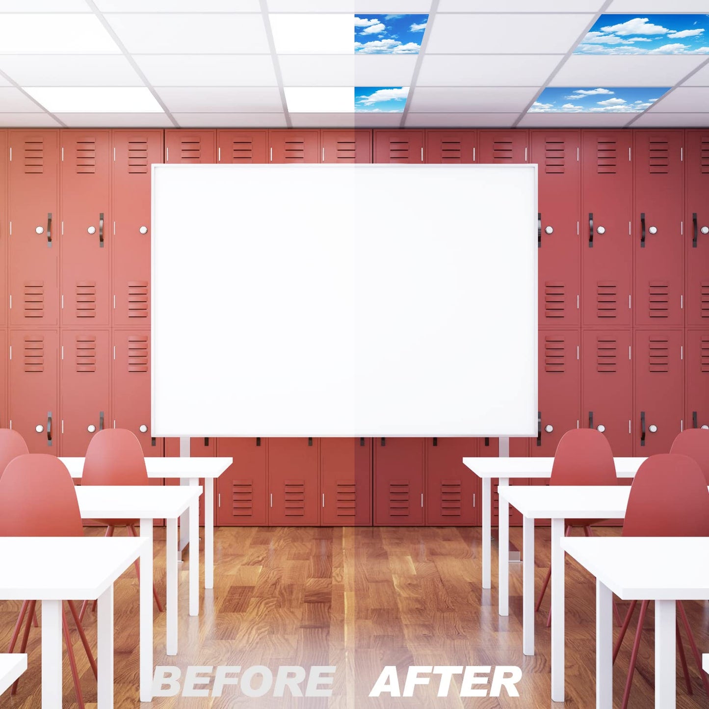 Amylove 4 Pcs Fluorescent Light Covers Classroom Ceiling Panels Light Filters with Backlit Film Material for Office School, 4 x 2 Feet (White, Blue,Cloud)