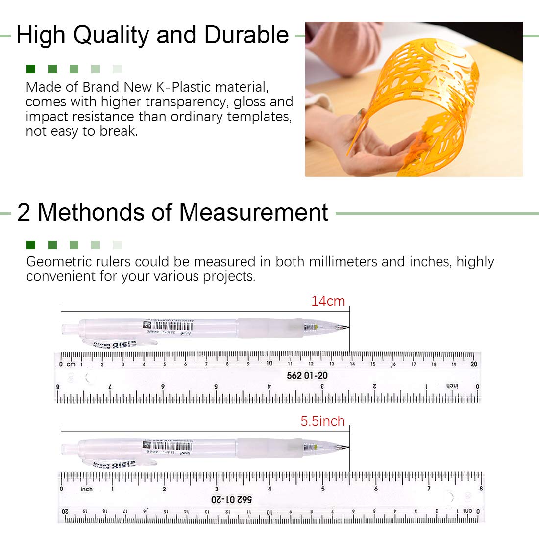 Keadic 12Pcs Geometric Drawings Templates, Geometry Ruler Plastic, Clear Shape Template Yellow Architect Scale Measuring Ruler Drafting Stencils Measuring Tools for Designing and Building