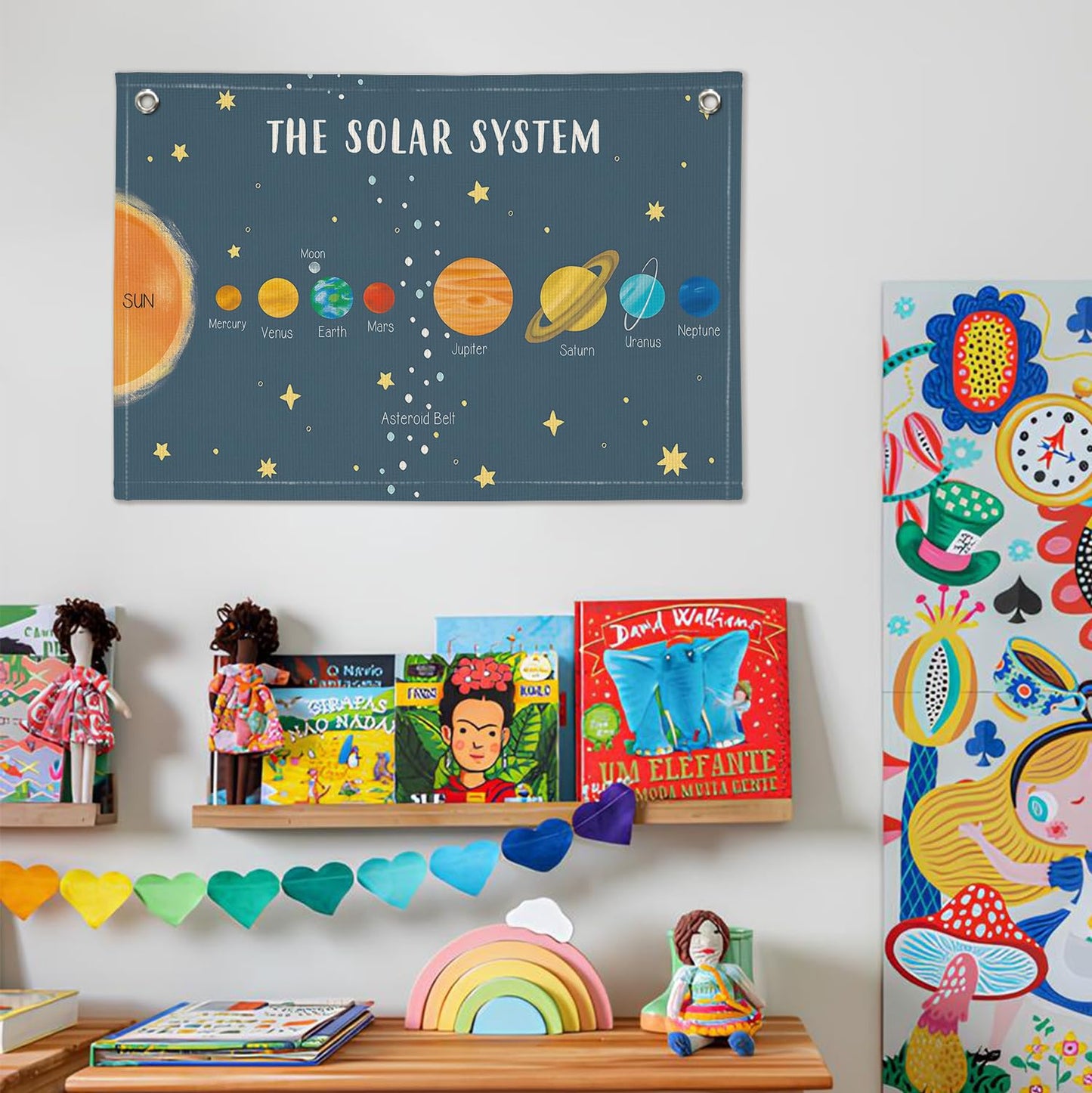 Wheatwin Solar System for Kids, Space Nursery Decor, Space Themed Room Decor, Solar System Linen Canvas Banner Wall Hanging Flag Decor for Playroom 20x30