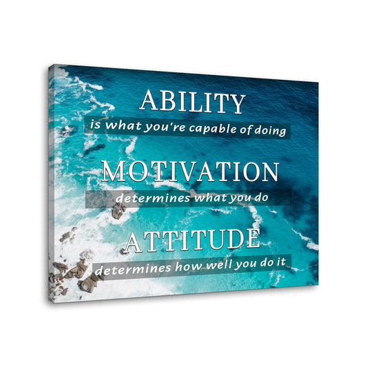 YSPCSUN Inspirational Posters for Office, Ability Motivation Attitude Canvas Poster Single Panel Wall Decor for Home Office Dorm Classroom, Framed Canvas Art, 24x18inch