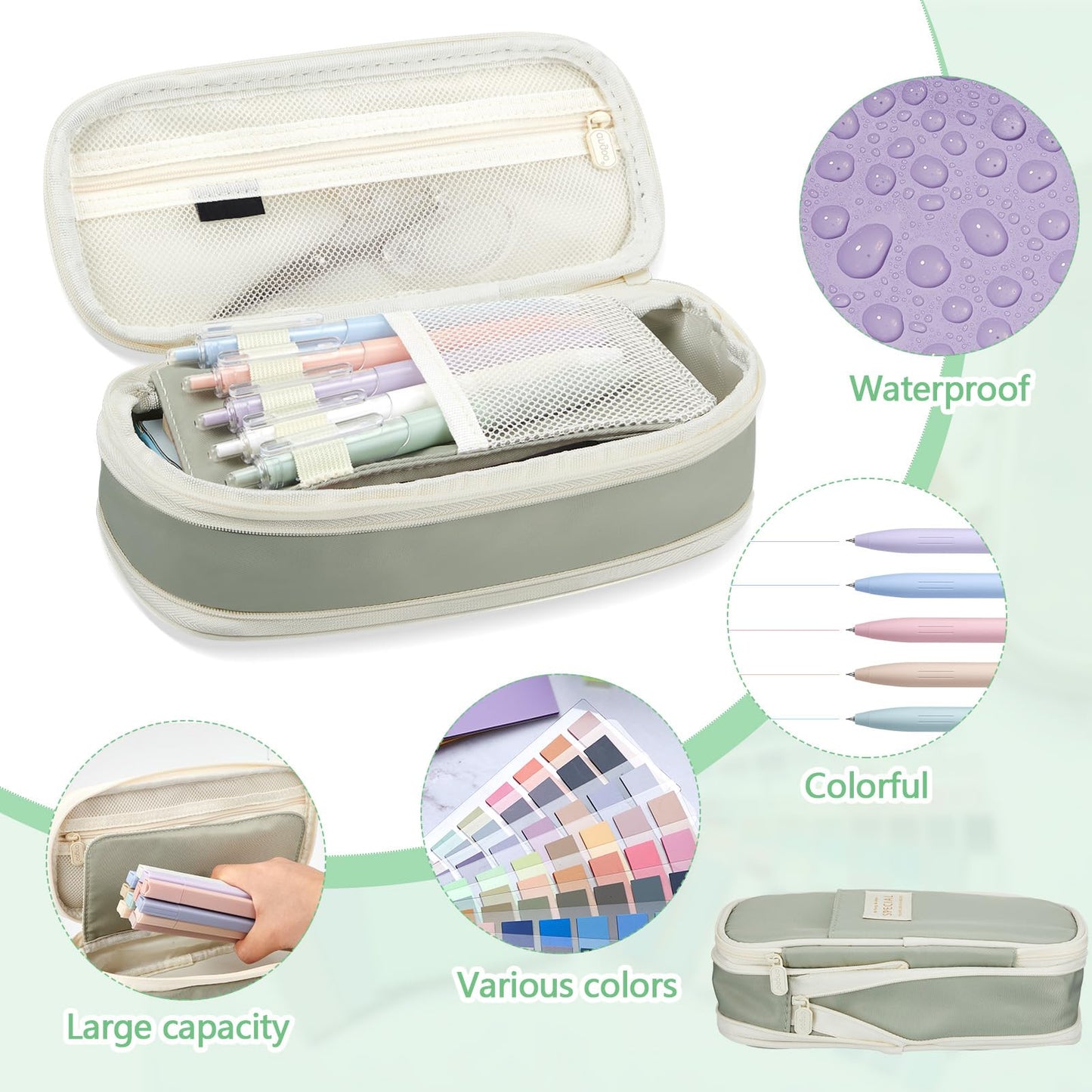 Trandraft 135 Pcs Book Annotation Kit with Pencil Case, 12 Pastel Highlighters, 11 Gel Pens, Fine Marker, 300 Transparent Sticky Notes, 2640 Index Tabs, Bible Study Supplies Kit(Classic,Light Green)